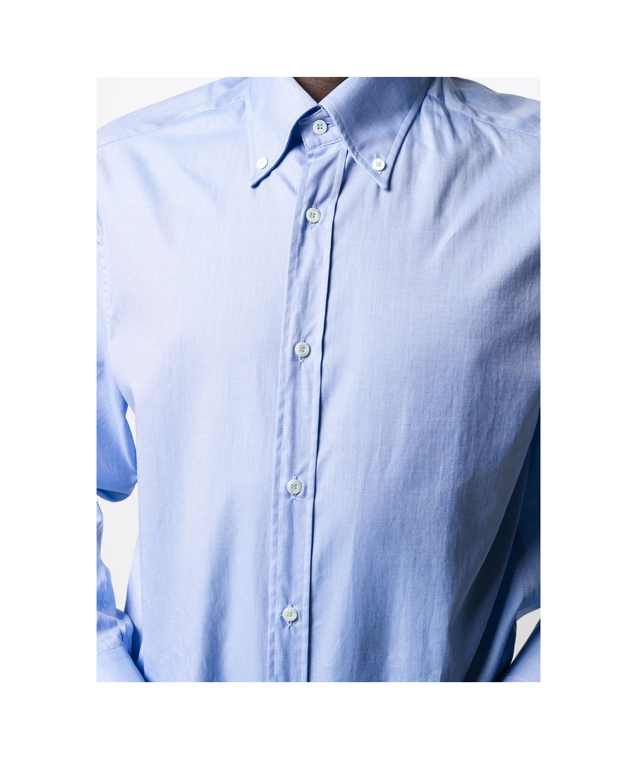 Brunello Cucinelli Plain Blue Cotton Shirt In Blue