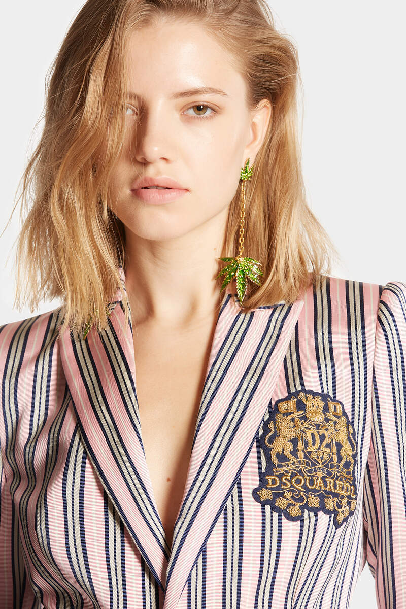 Dsquared2 Striped Jacket With Notched Lapels And Pockets In Gray