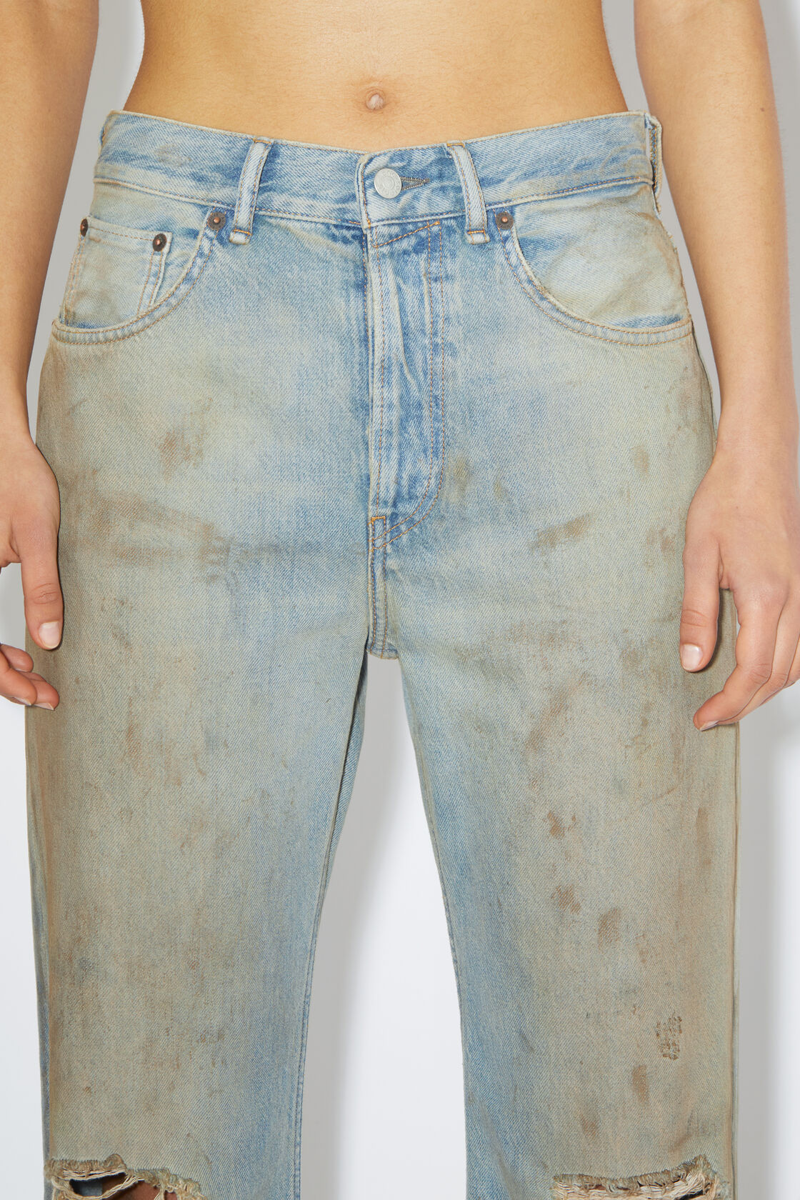 Acne Studios Ripped-detailing Wide-leg Jeans In Gray