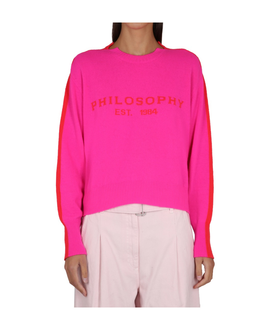 Shop Philosophy Di Lorenzo Serafini Two-toned Crewneck Knitted Jumper In Pink