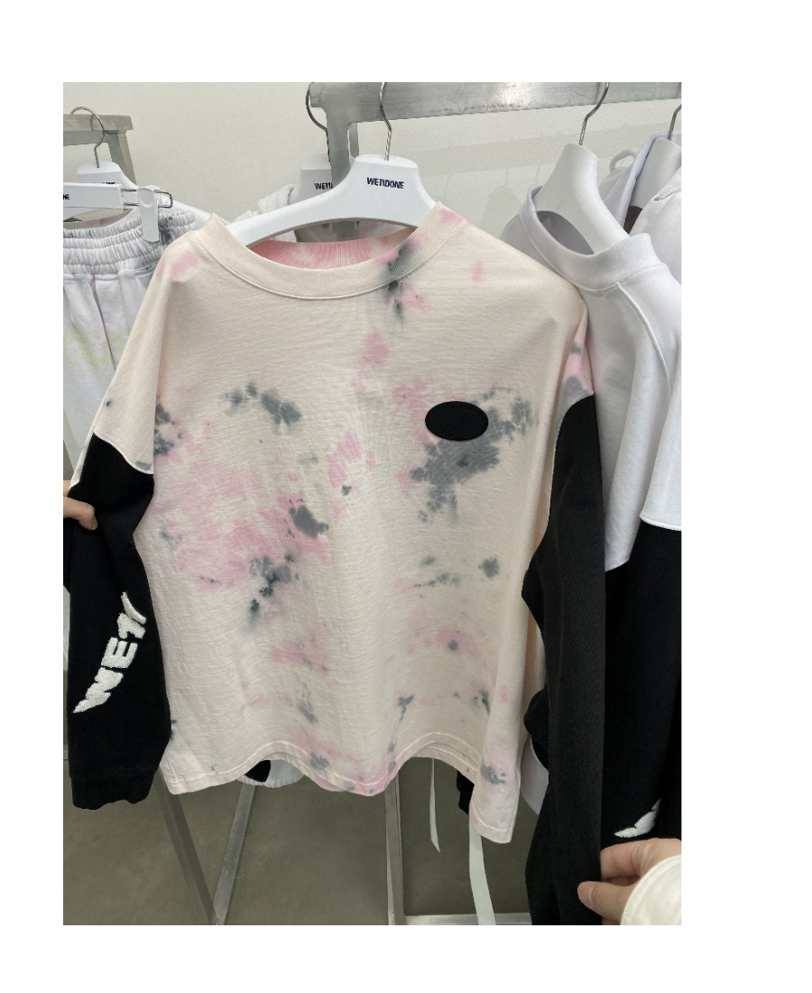 We11 Done Logo Stitching Tie-dyed Long-sleeved T-shirt In Nude