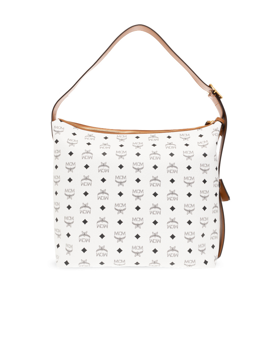 Mcm Logo Shoulder Bag In White