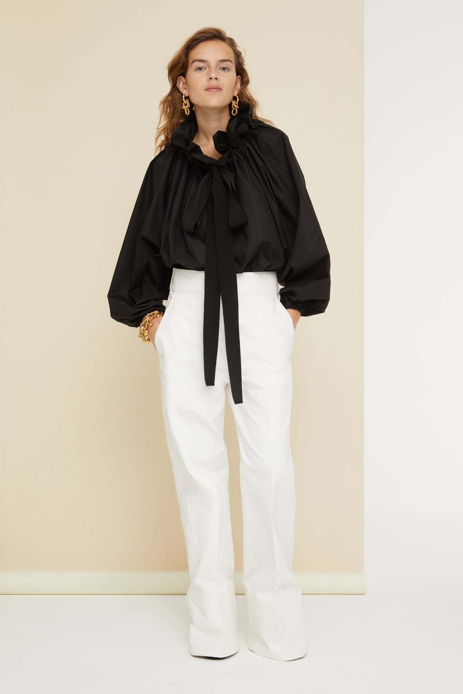 Patou Drawstring Collar Blouse In Black