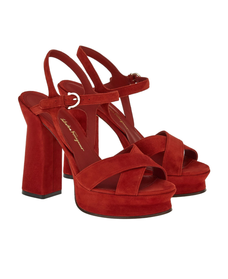 Ferragamo Sonya Platform Sandal With Block Heel In Red