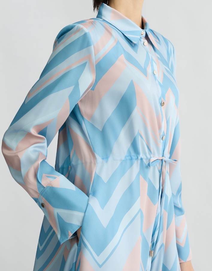 Liu •jo Liu Jo Chevron Pattern Midi Dress With Cinched Waist In Blue