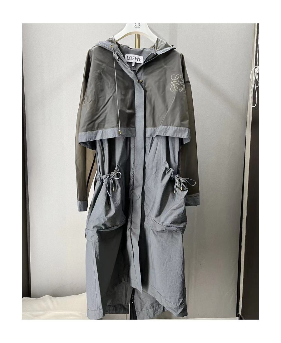 Shop Loewe Logo-print Panelled Hooded Coat In Gray