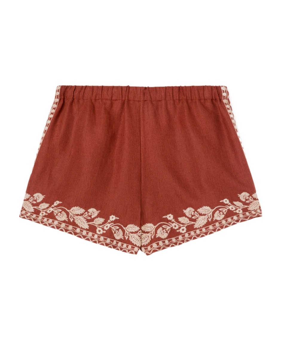 Loro Piana Ernst Embroidered Drawstring Flax Shorts In Brown Sugar Brown Red