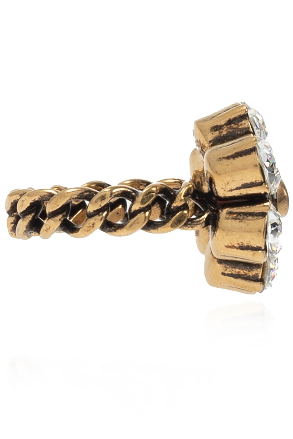 Gucci Crystal Embellished Double G Ring In Gold