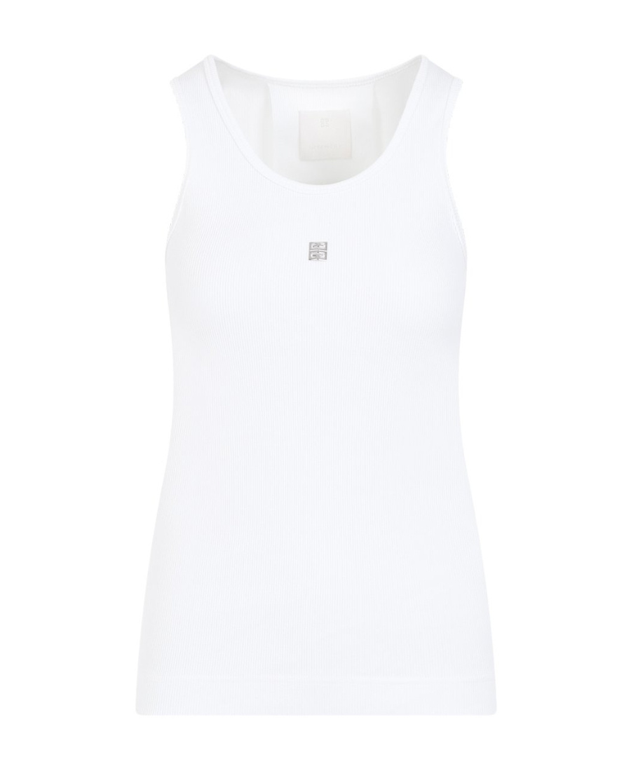 Givenchy Women's White Logo-plaque Cropped Ribbed Cotton-jersey Tank Top In White