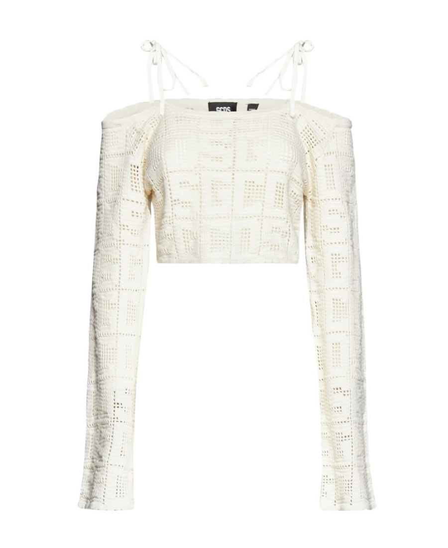 Gcds Crochet-knit Logo Crop Top In White