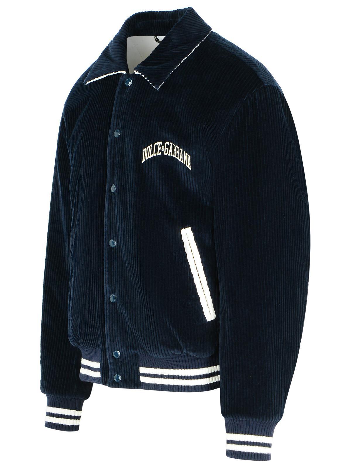 Dolce & Gabbana Cotton Bomber Jacket Ribbed Cuffs In Black