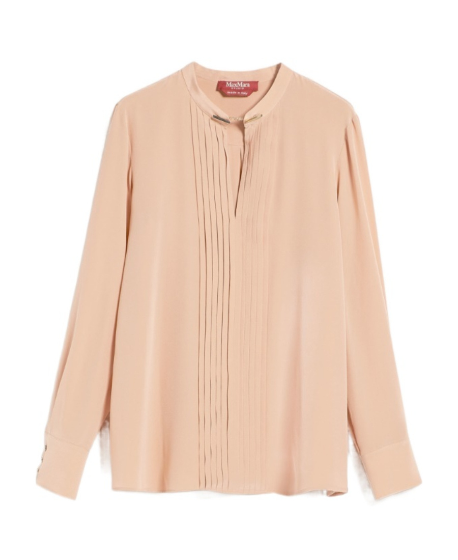 Max Mara Ribbed Crepe Chine Blouse In Nude