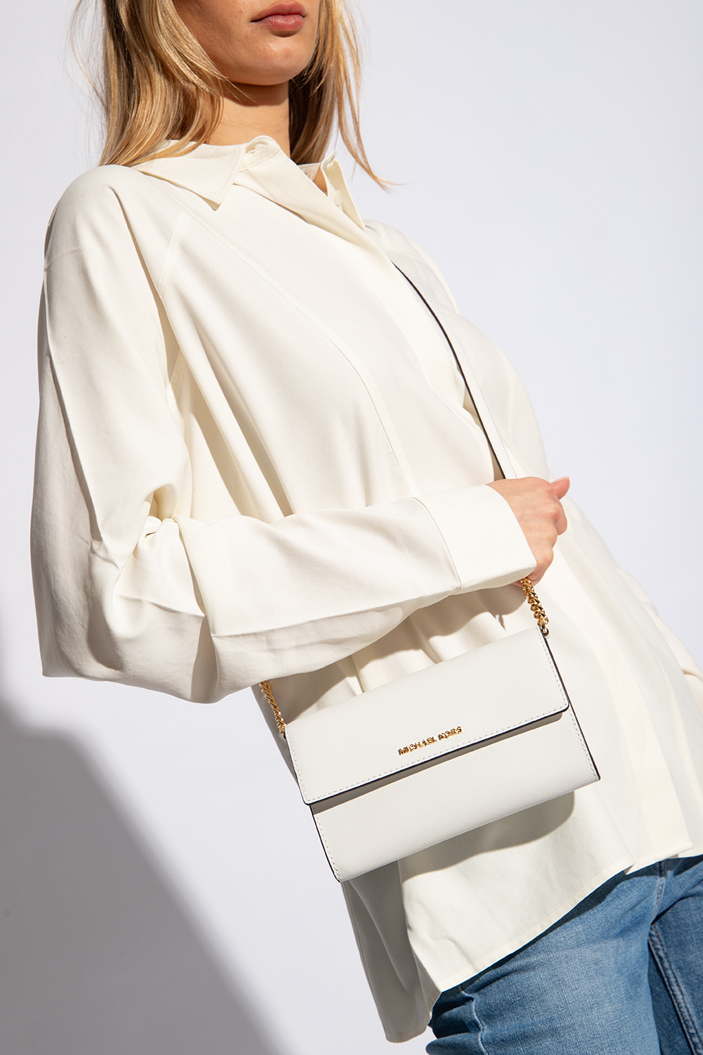 Michael Michael Kors Jet Set Leather Crossbody Bag In White
