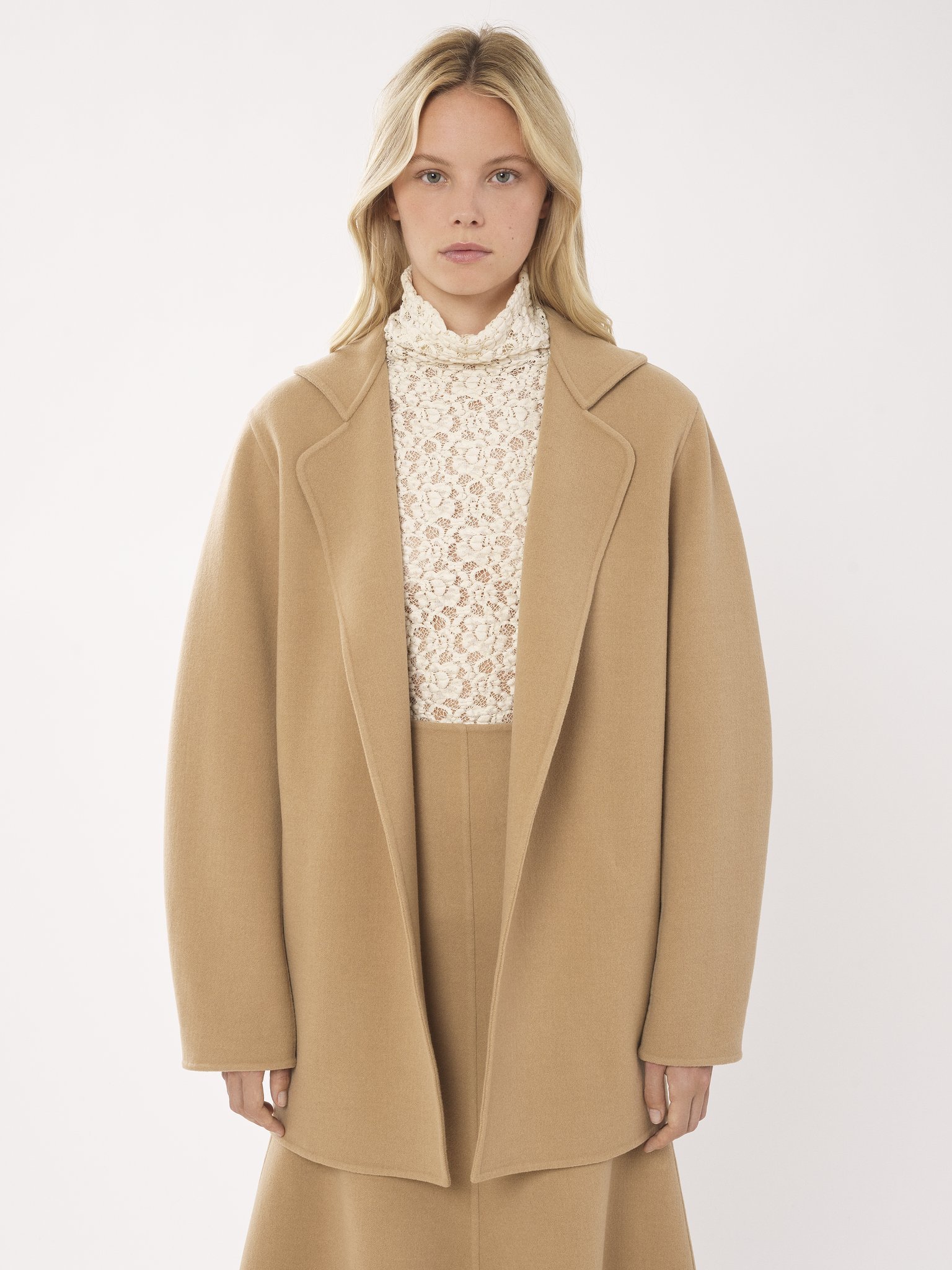 Shop Chloé Notch-lapels Brushed Belted Coat In Nude