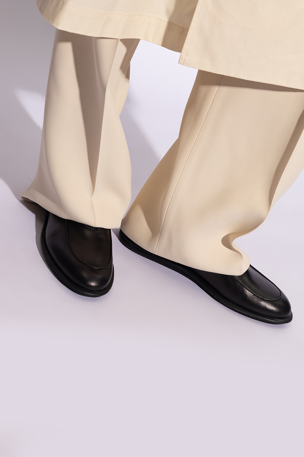 Giorgio Armani Official Store Vintage Nappa Leather Loafers With Embroidered Logo In Black