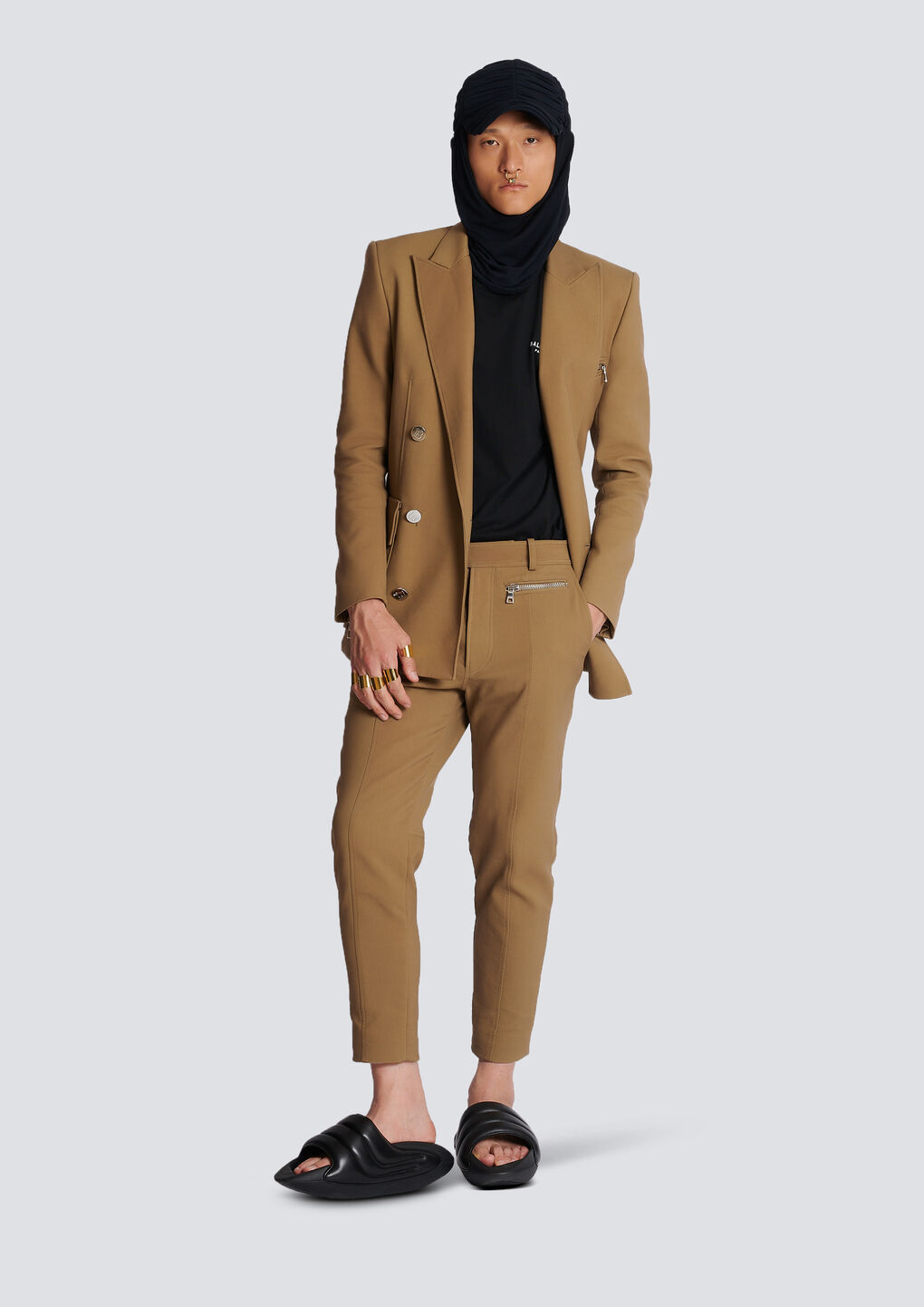 Shop Balmain Straight Cotton Cargo Trousers In Brown