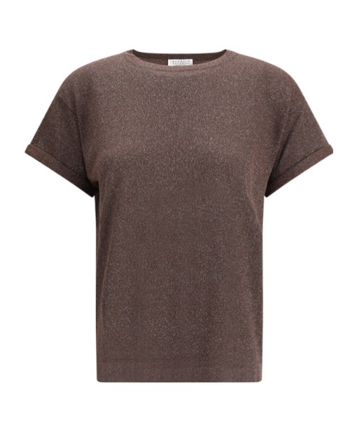Brunello Cucinelli Lightweight Cashmere And Silk Sweater With Lurex Inserts In Brown