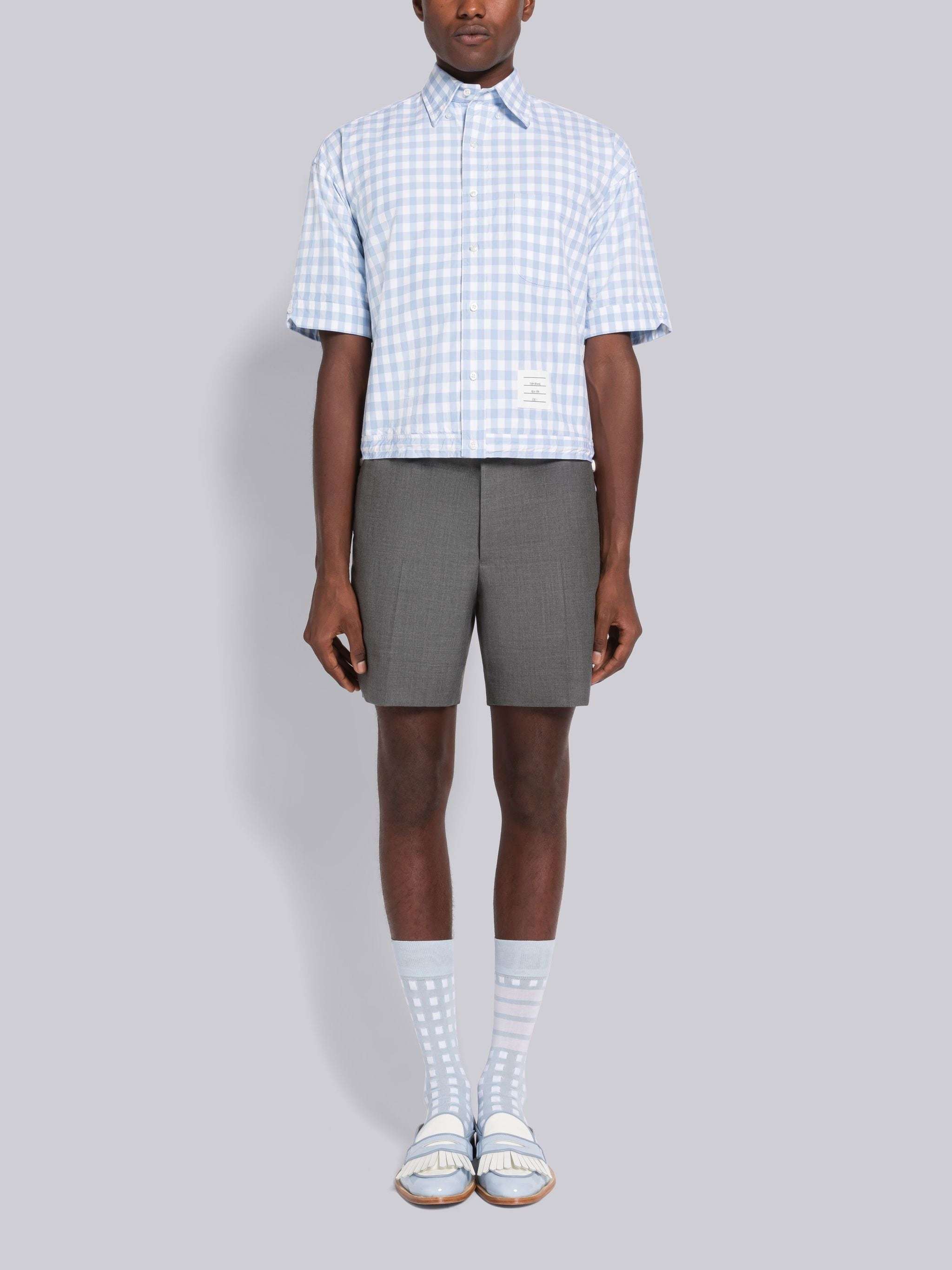 THOM BROWNE GINGHAM POPLIN SHORT-SLEEVE SHIRT