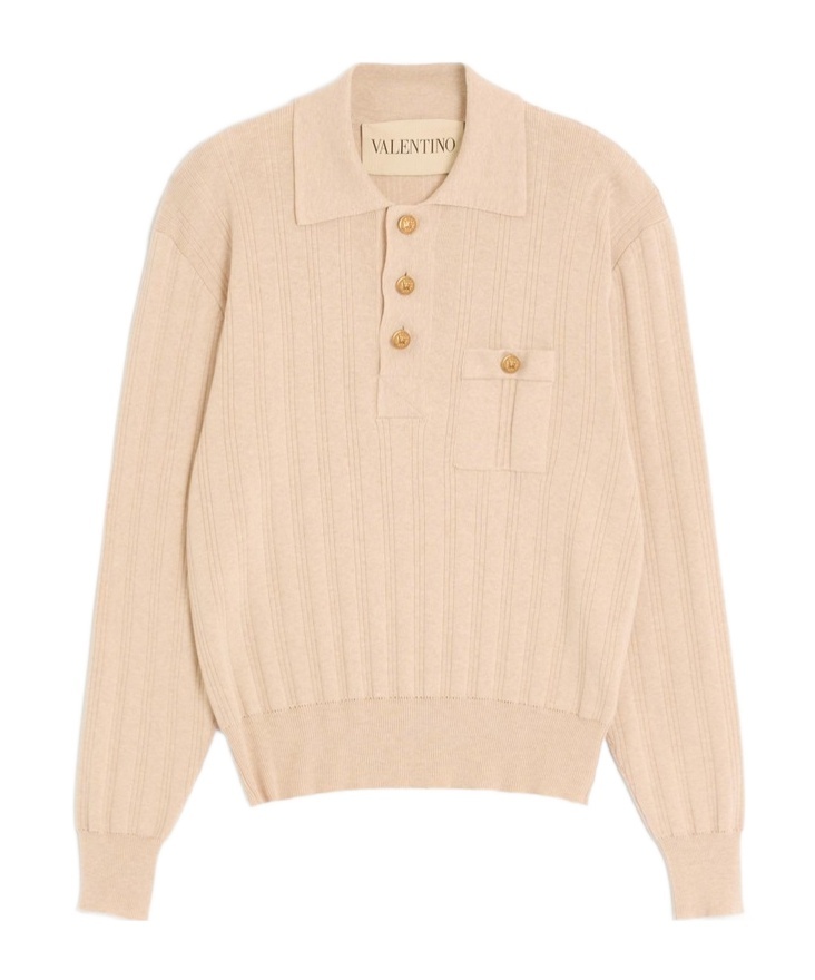 Valentino Garavani Fine-knit Polo Jumper In Nude