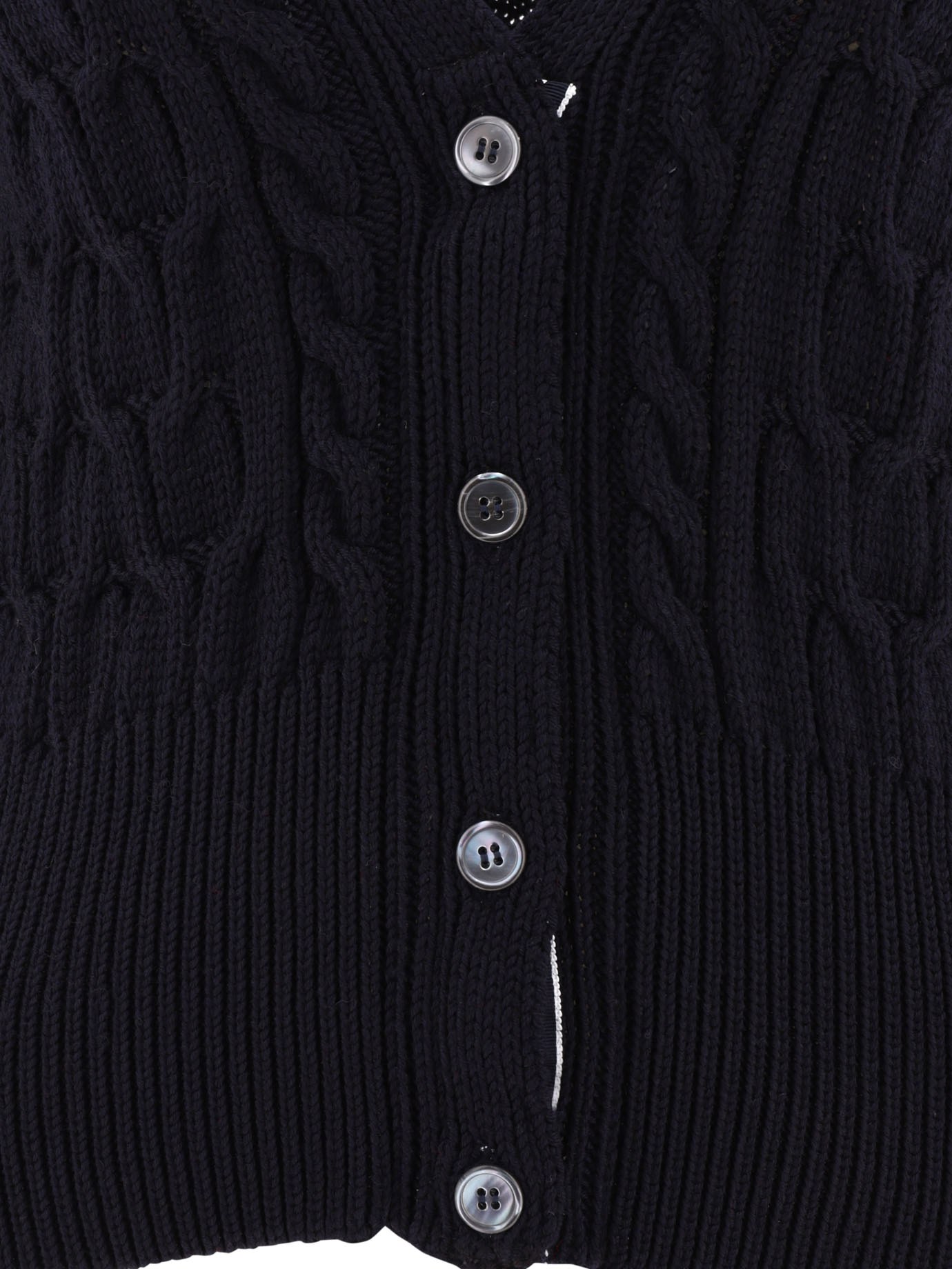 Thom Browne Cable Knit Wool Cardigan In Blue