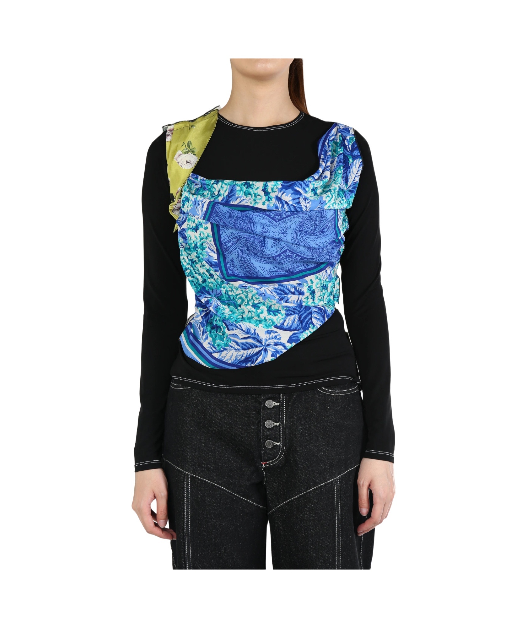 Marine Serre Silk Scarf Pendant T-shirt In Black