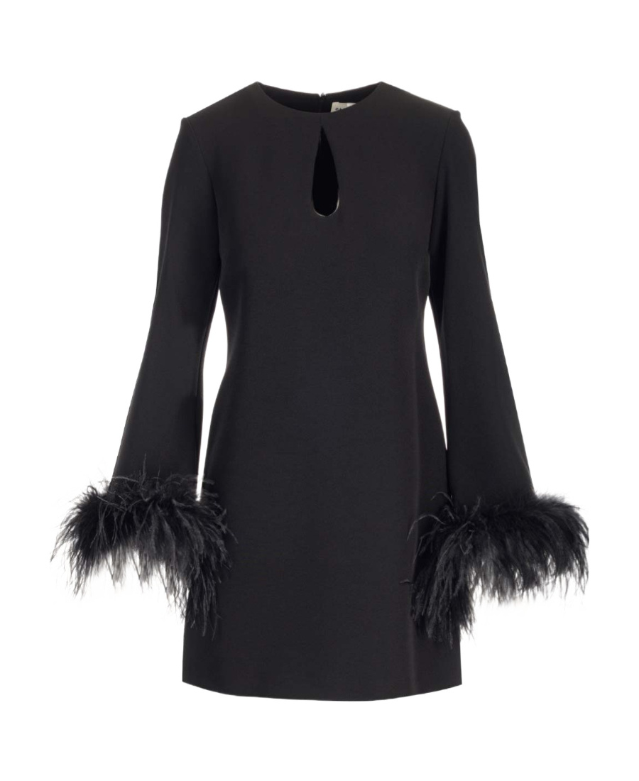 P.a.r.o.s.h Parosh Feather Trim Mini Dress With Elegant Silhouette And Keyhole Detail In Black