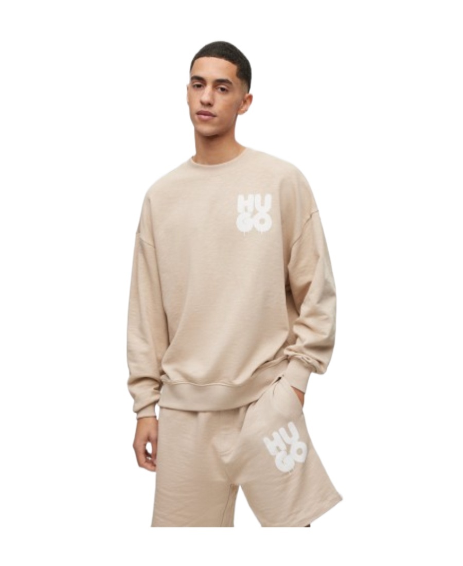 Hugo Boss Logo-print Stretch-cotton Sweatshirt In Nude