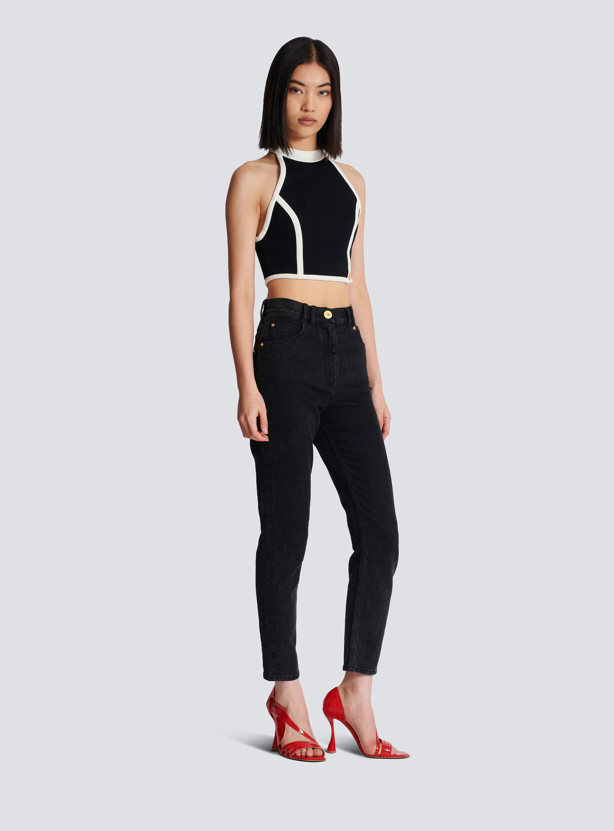 Shop Balmain Two-tone Top In Black