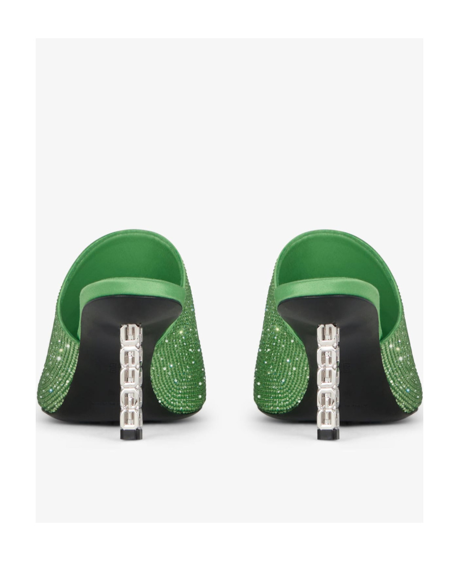 Givenchy G Cube Satin Flat Sandals With Strass In Green