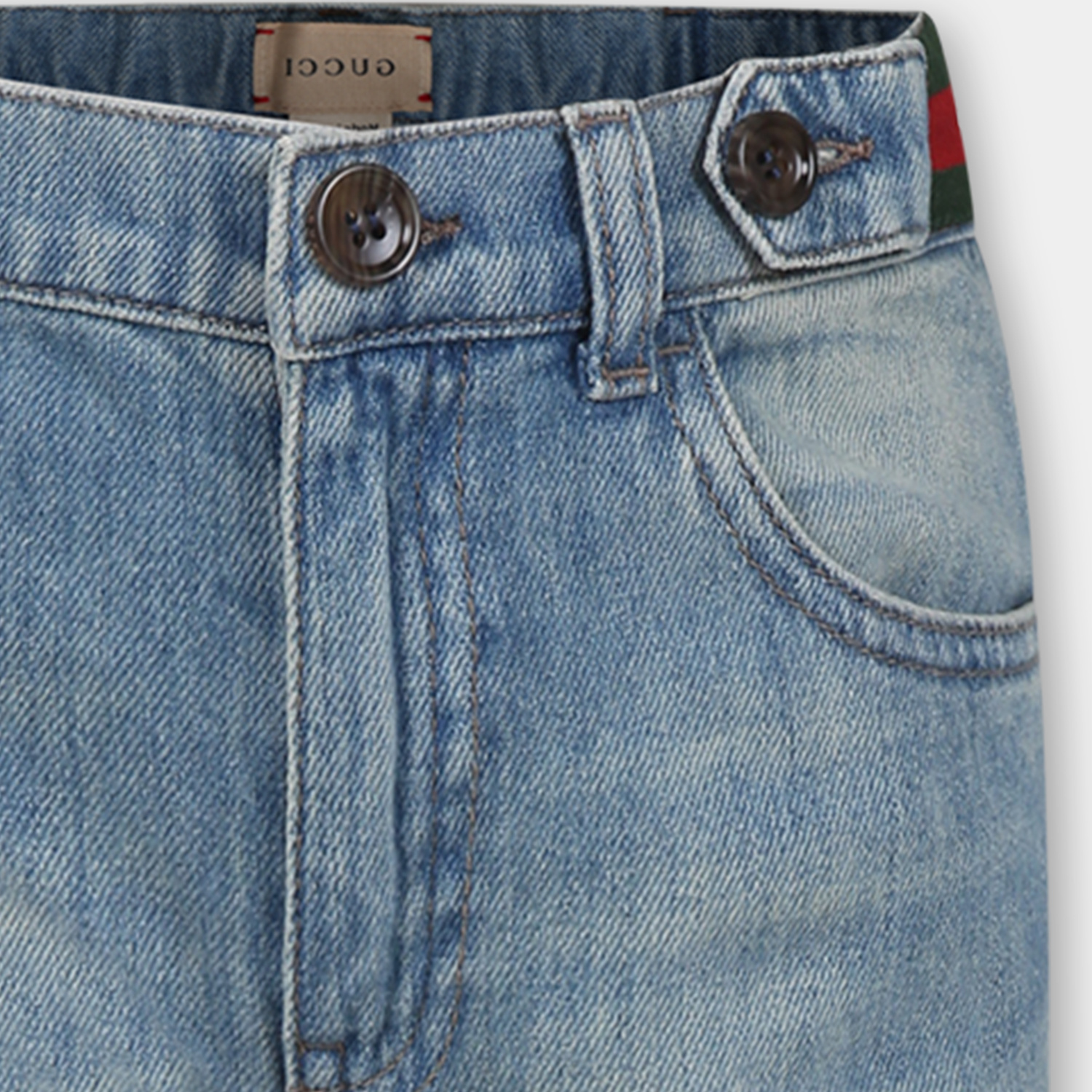 Gucci Blue Jeans For Boy With Web Detail In Blue