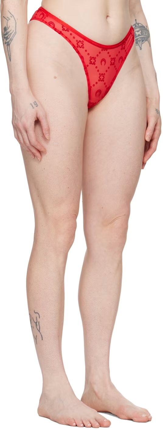 Marine Serre Moonogram-flocked Mesh Briefs In Red