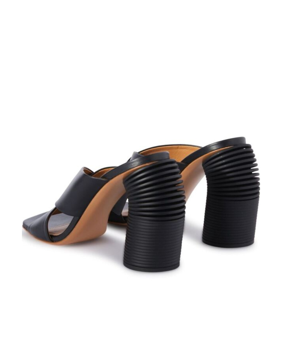 Off-white Leather Criss Cross Spring Mules With Statement Heel 10 Cm In Black