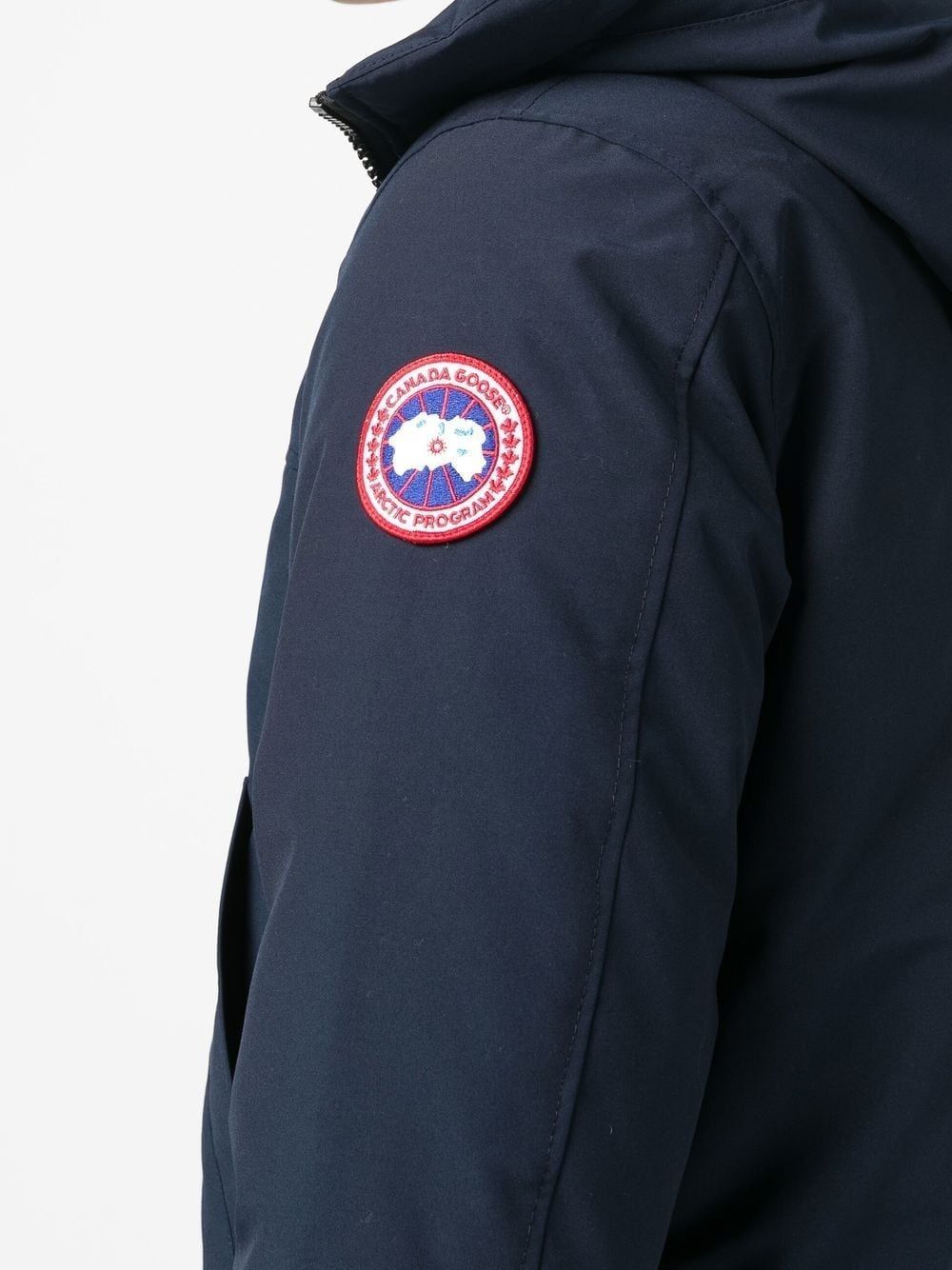 Canada Goose Navy Blue Logo Detail Parka Jacket In Black