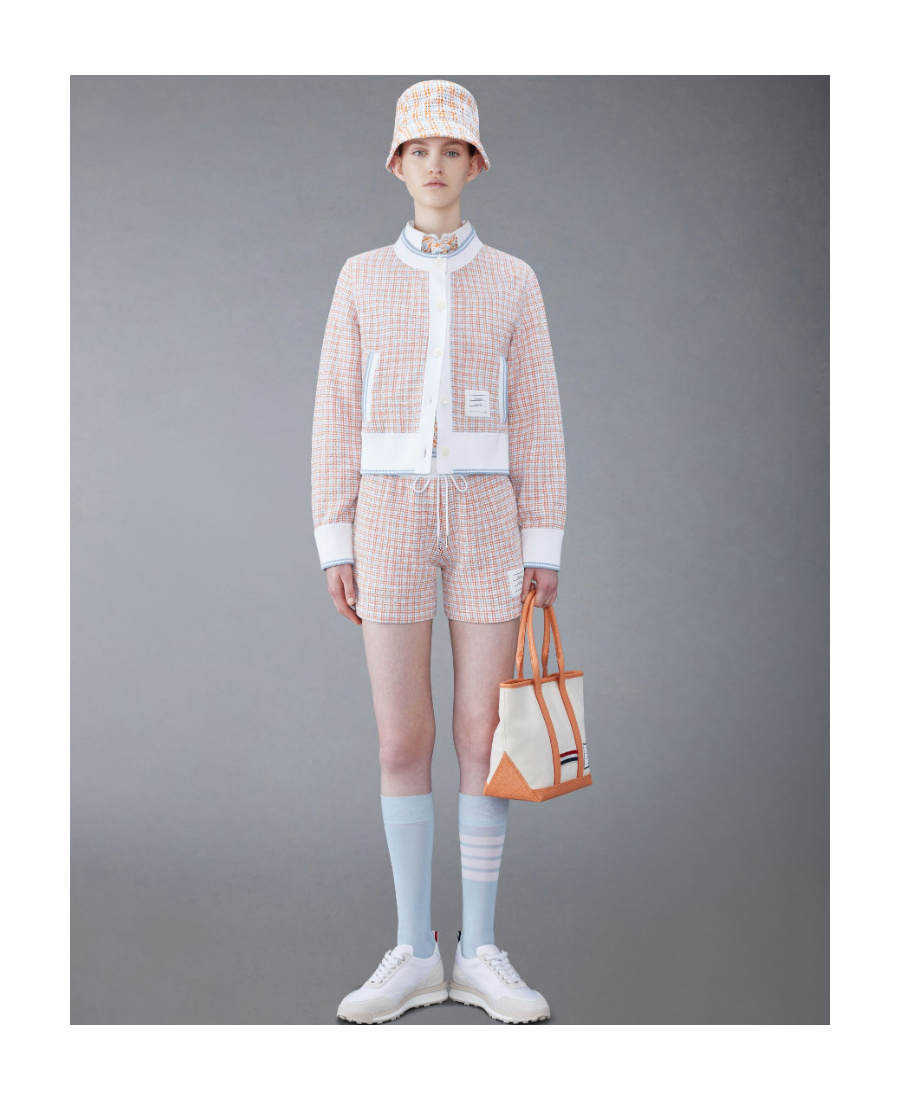 Shop Thom Browne Checked Tweed Track Shorts In Multicolor