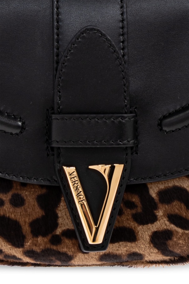 Versace Leopard Print Shoulder Bag In Black