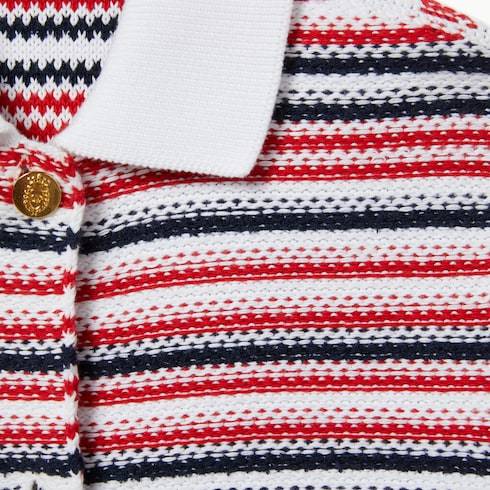 Gucci Striped Jacquard-knit Cotton-blend Polo Shirt In Pink