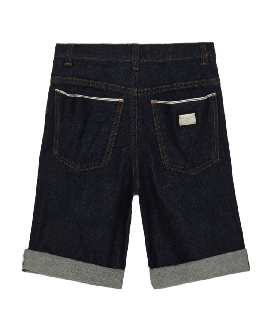 Dolce & Gabbana Logo-patch Denim Bermuda Shorts In Black