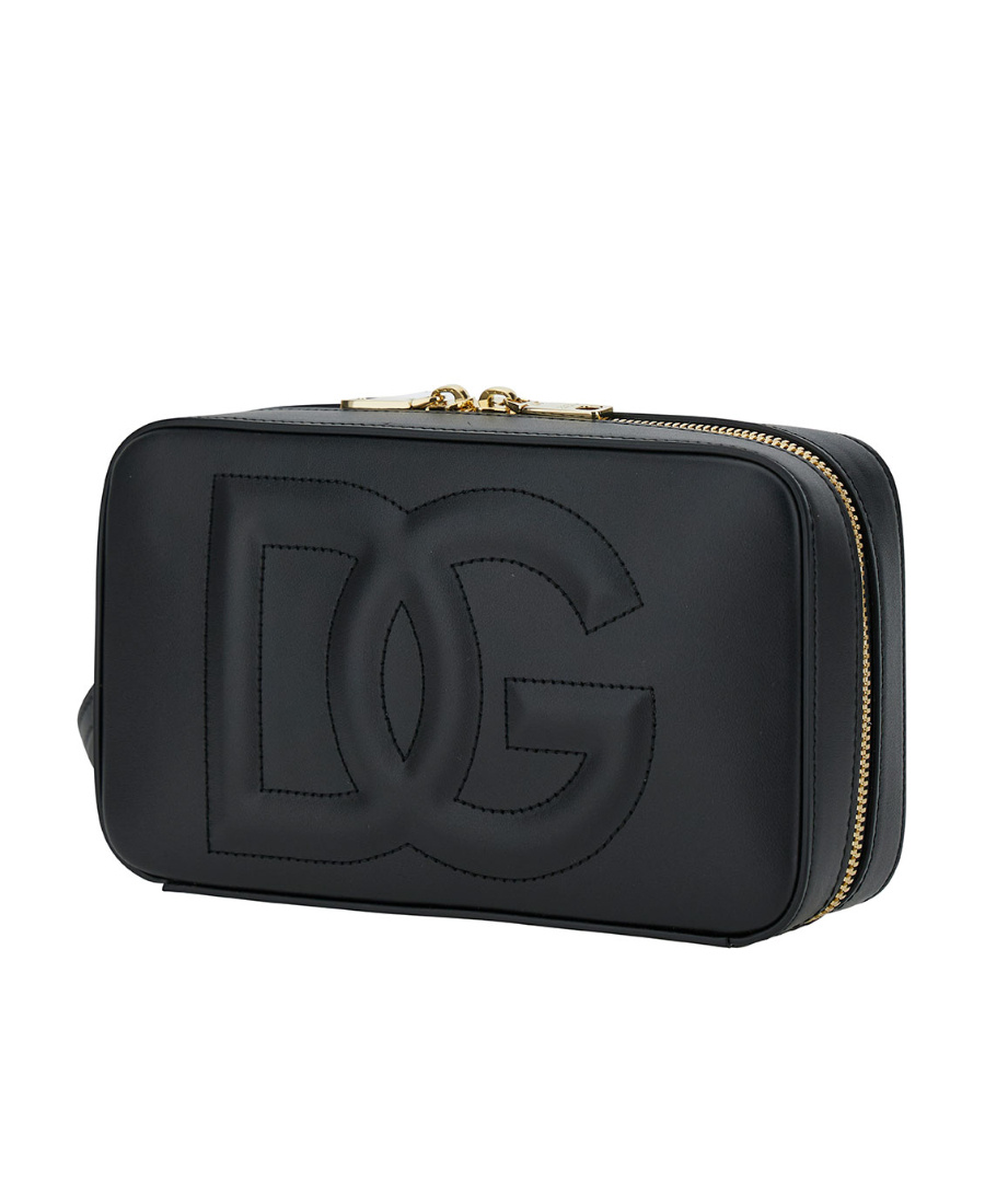 Dolce & Gabbana Black Crossbody Bag With Quilted Logo In Leather Woman In Black