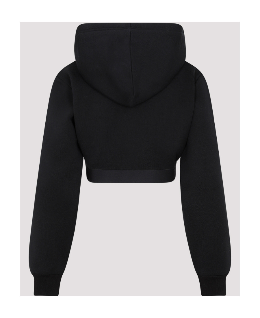 Prada Stretch Cotton Blend Sweater With Cropped Length And Hood In Black