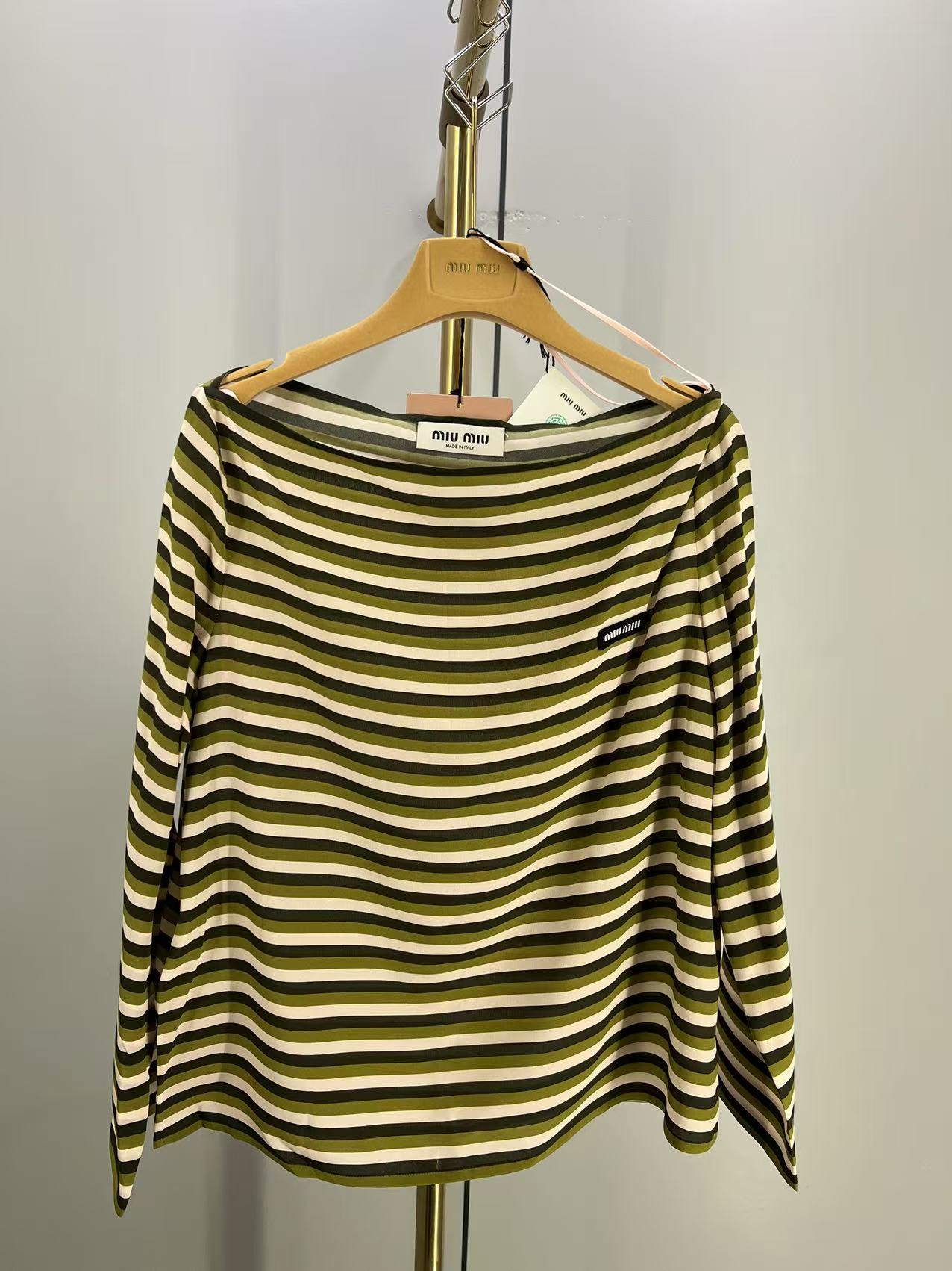 Miu Miu Long-sleeved Striped Top In Green