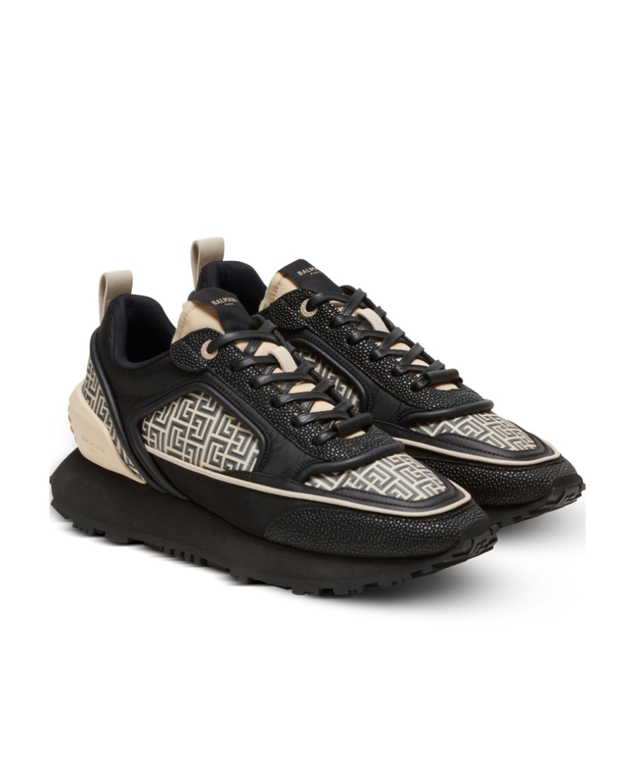 Balmain Monogram Panelled Sneakers In Black