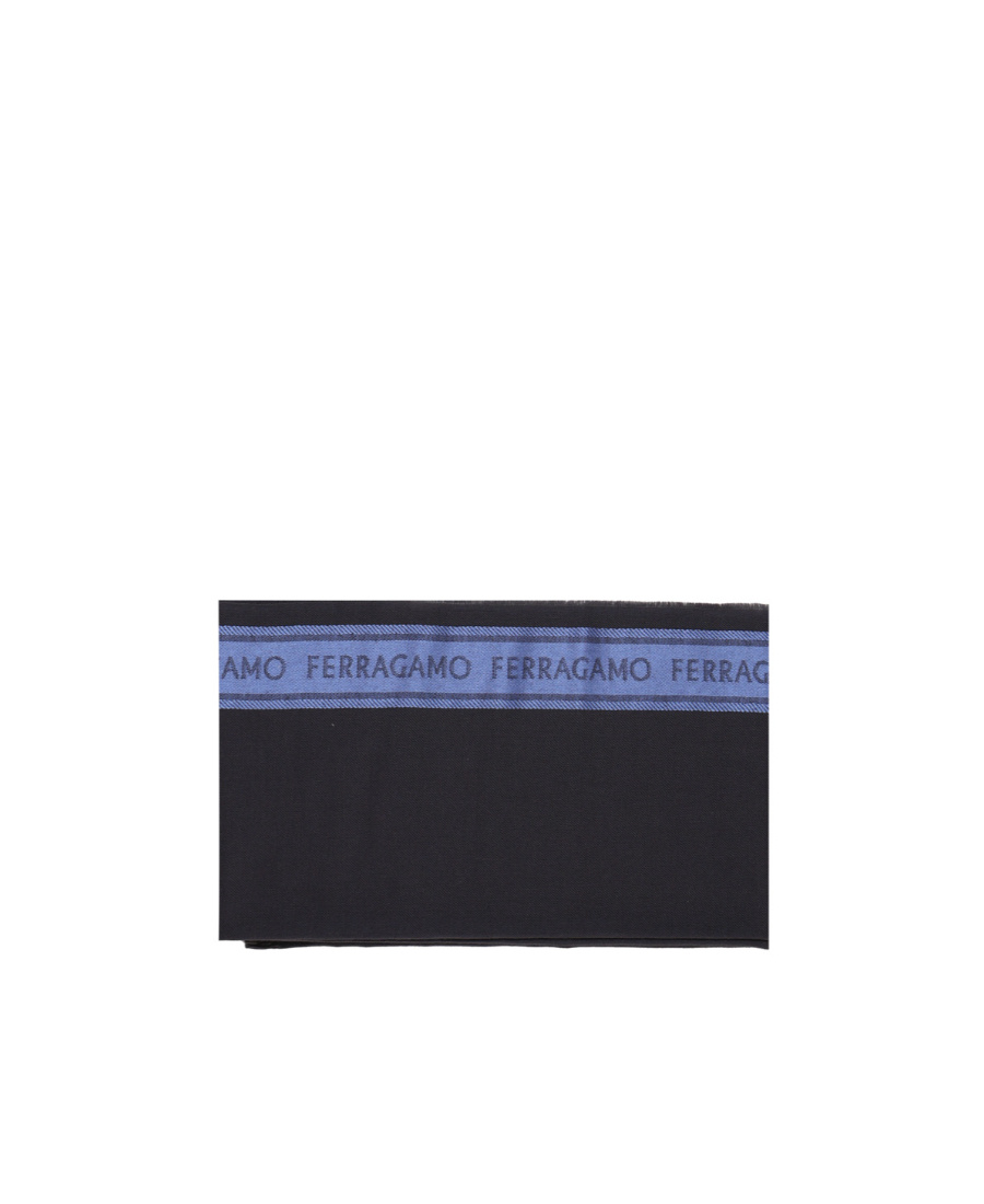 Ferragamo Salvatore Logo-trim Fringed Scarf In Black