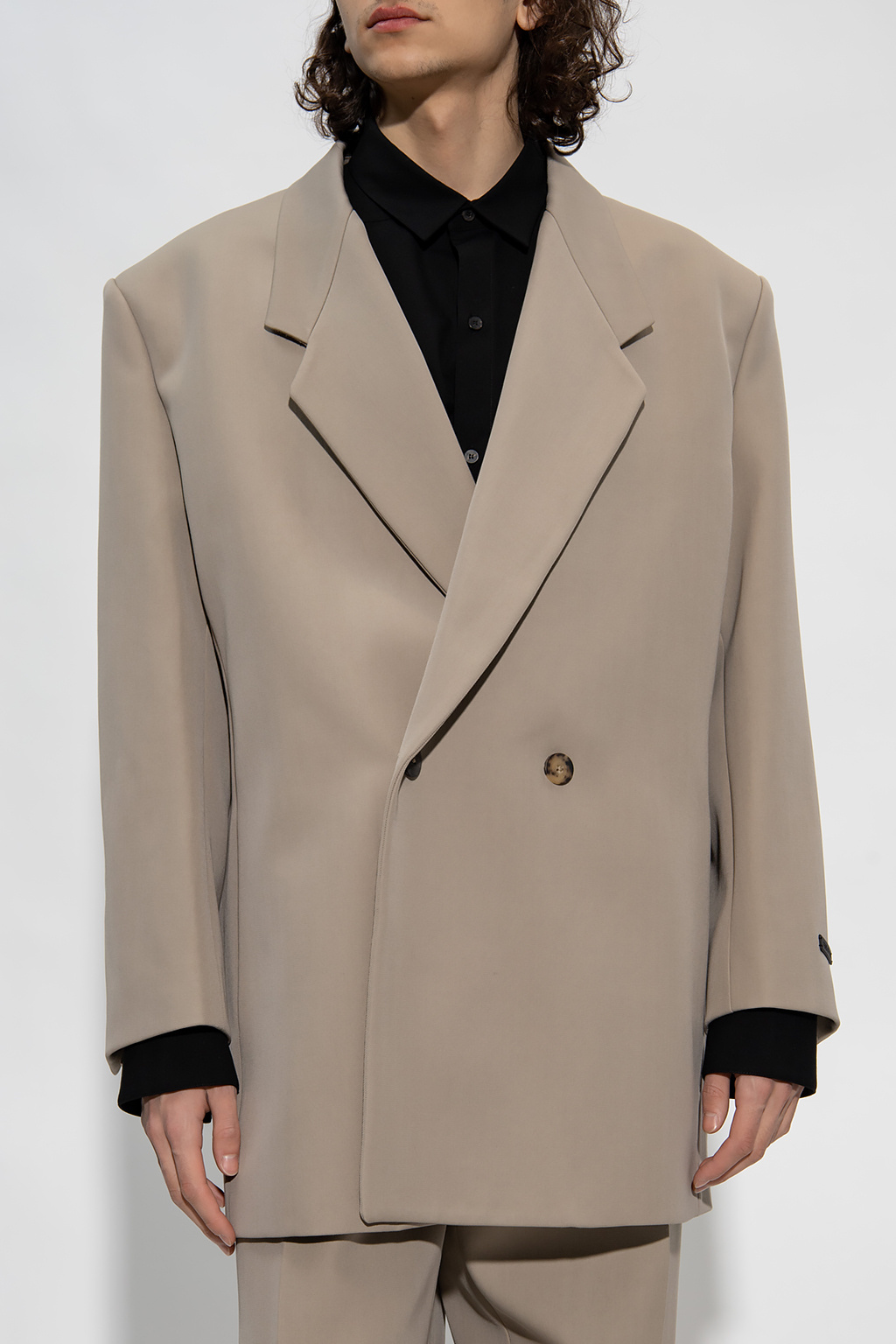 Fear Of God Mens Dusty Beige Brand-patch Double-breasted Relaxed-fit Wool Blazer In Nude