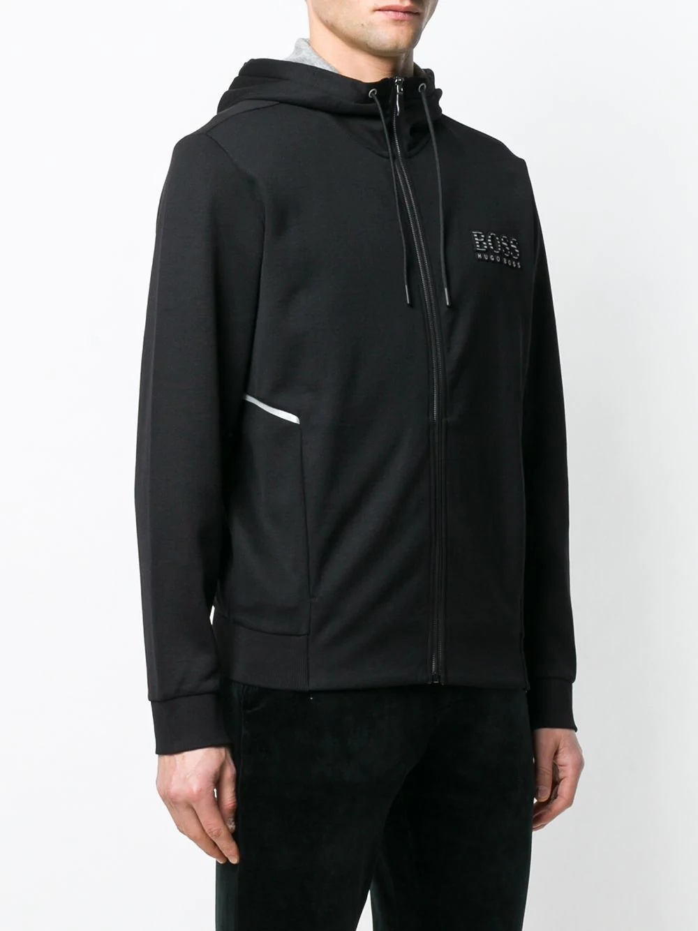 HUGO BOSS LOGO EMBROIDERED PATCH HOODED SWEATER