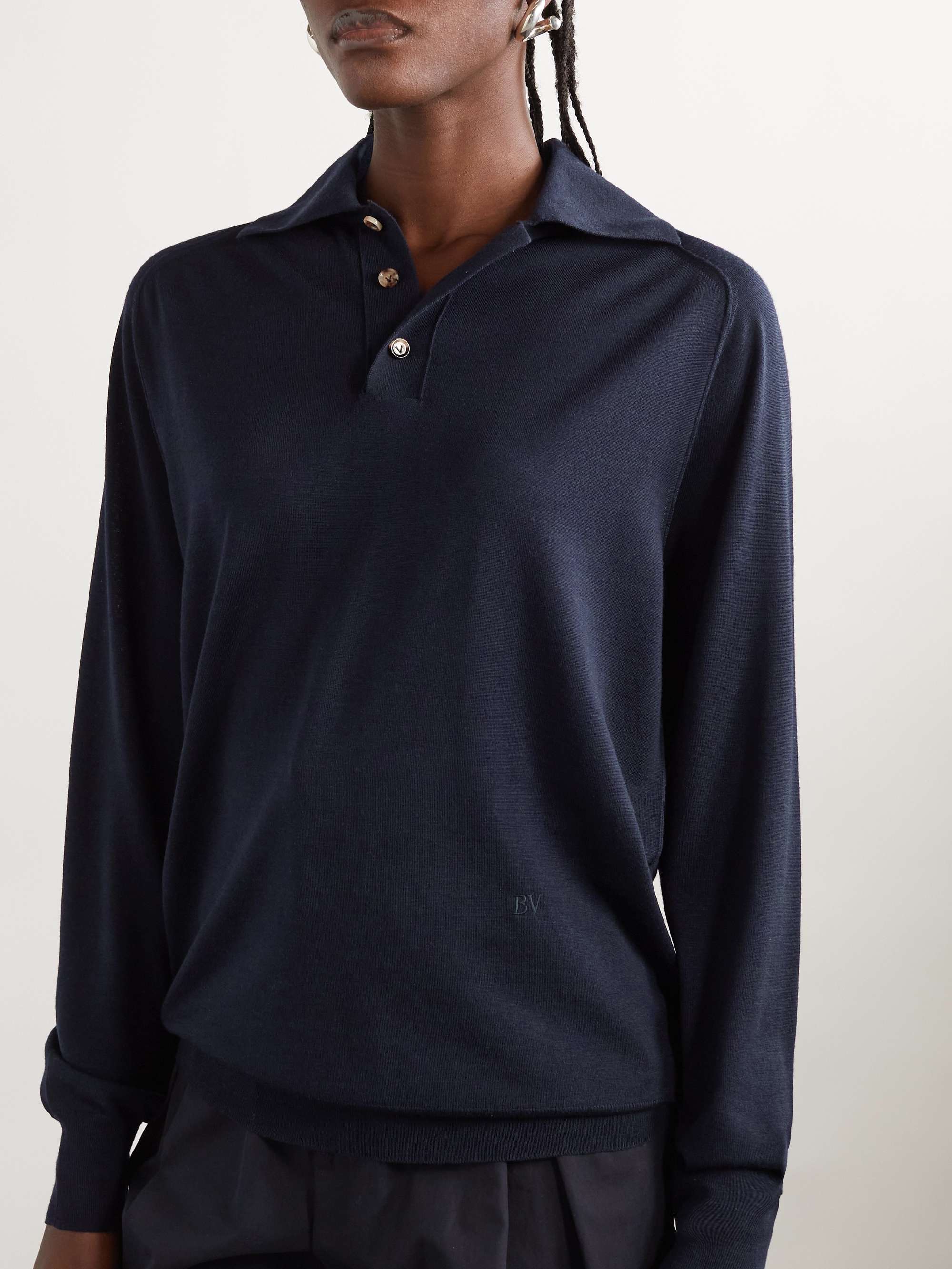 Bottega Veneta Long-sleeved Polo Shirt In Black