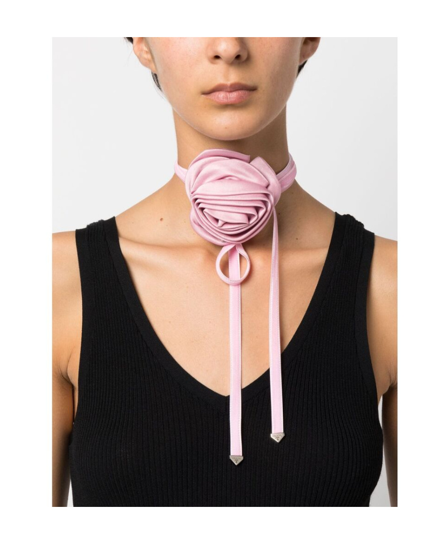 Prada Rose-appliqué Choker Necklace In Pink