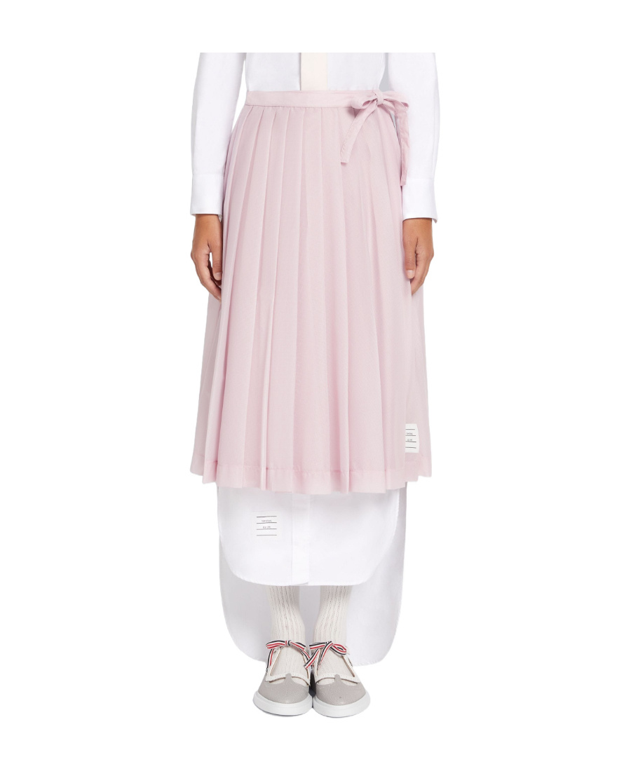 Shop Thom Browne Pleated Midi Skirt In Pink