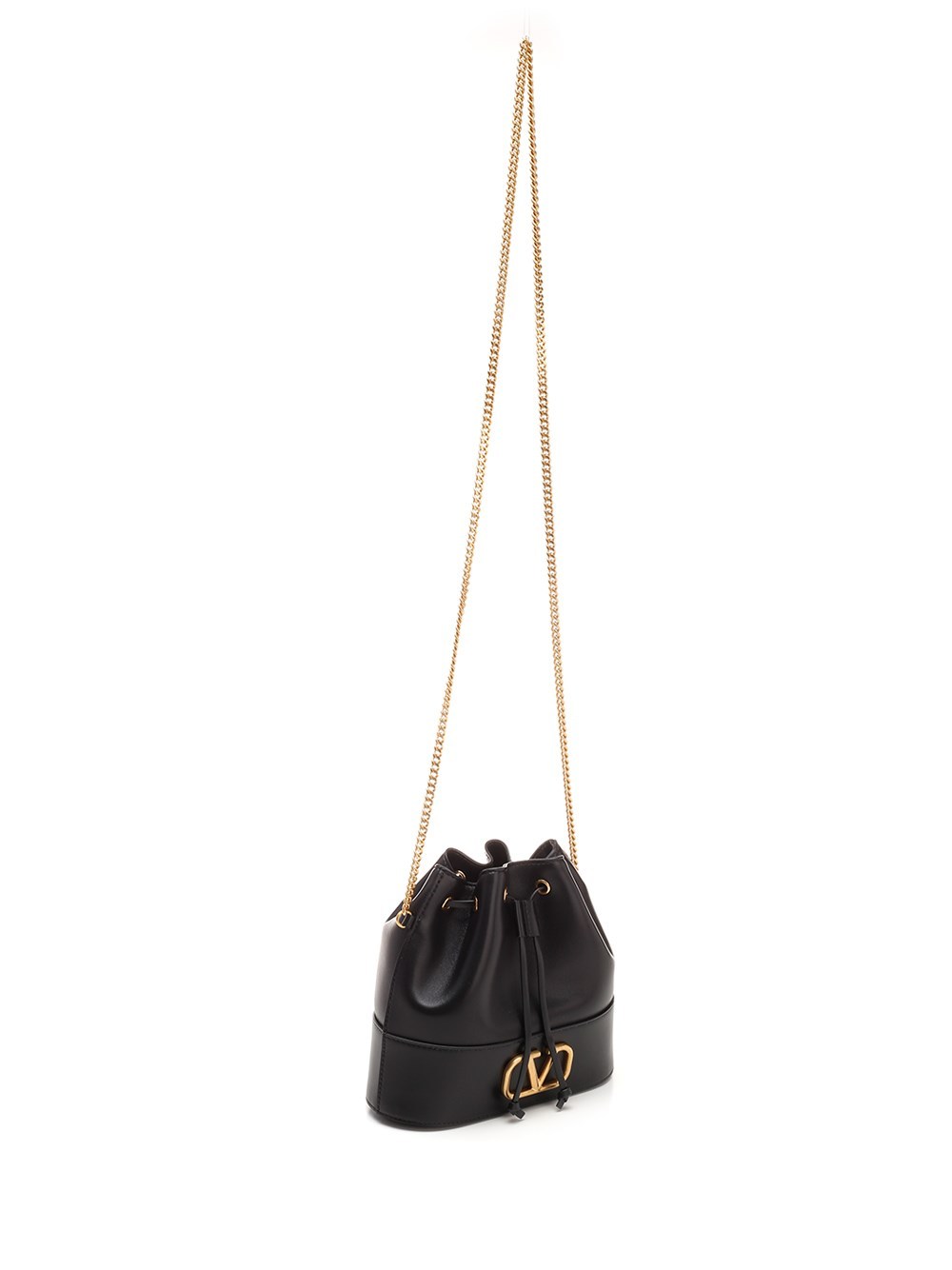 Valentino Chain-link Shoulder Strap Bucket Bag With Gold-tone Hardware In Black