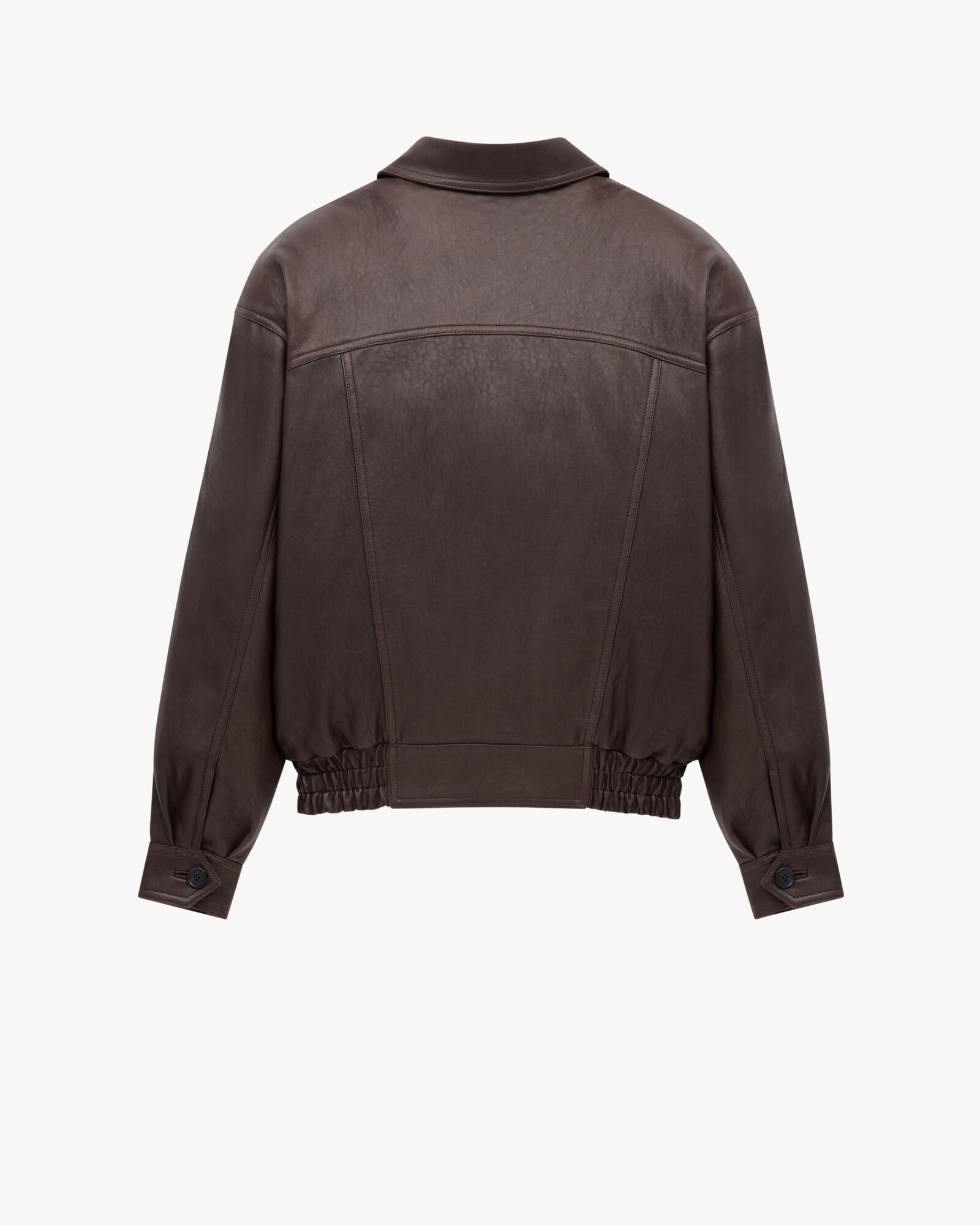 Saint Laurent Long Sleeve Leather Jacket In Brown
