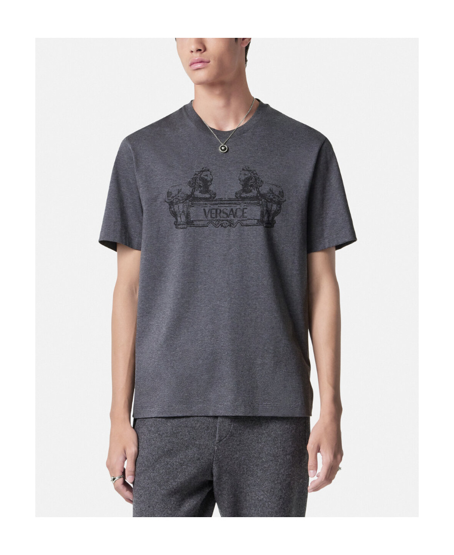 Versace Logo-print Cotton T-shirt In Gray